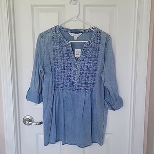 Chambray Smocked Bib Top